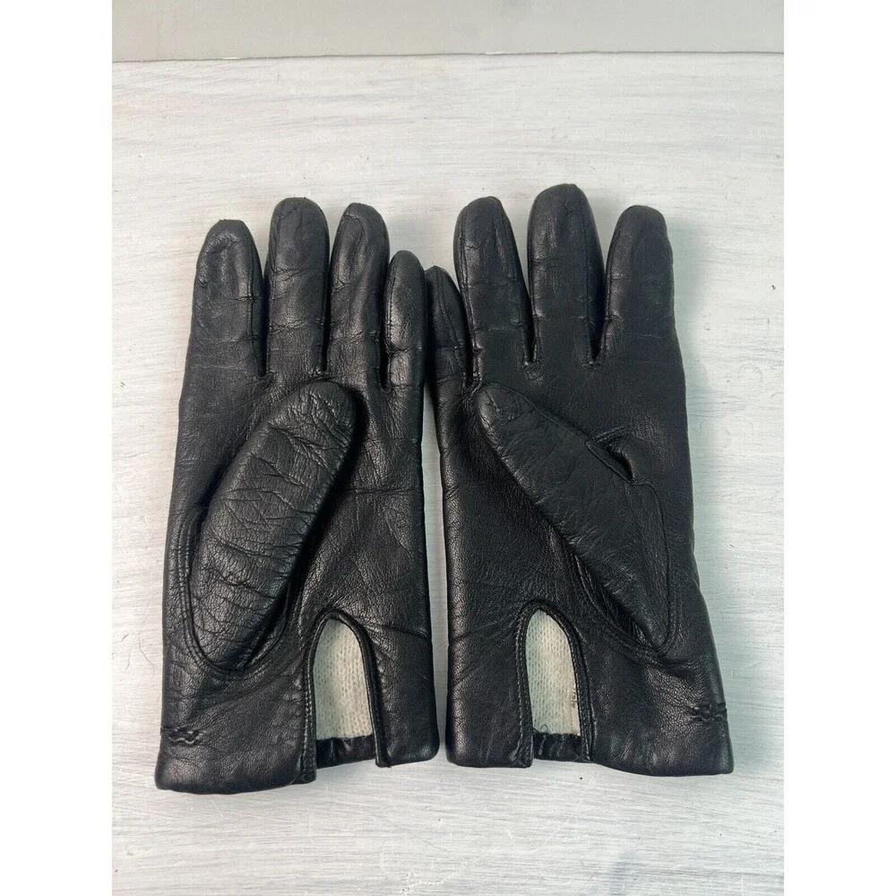 Vintage Mantessa Italian Leather Ladies Gloves Size 6.5 In Black